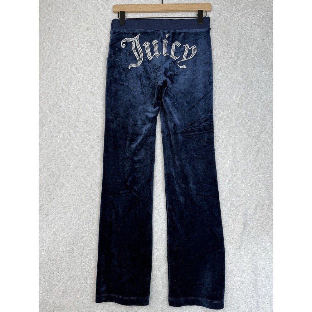 Juicy Couture Velour Track Pants Womens XS Blue Rhinestone Mcbling Mallcore Y2K